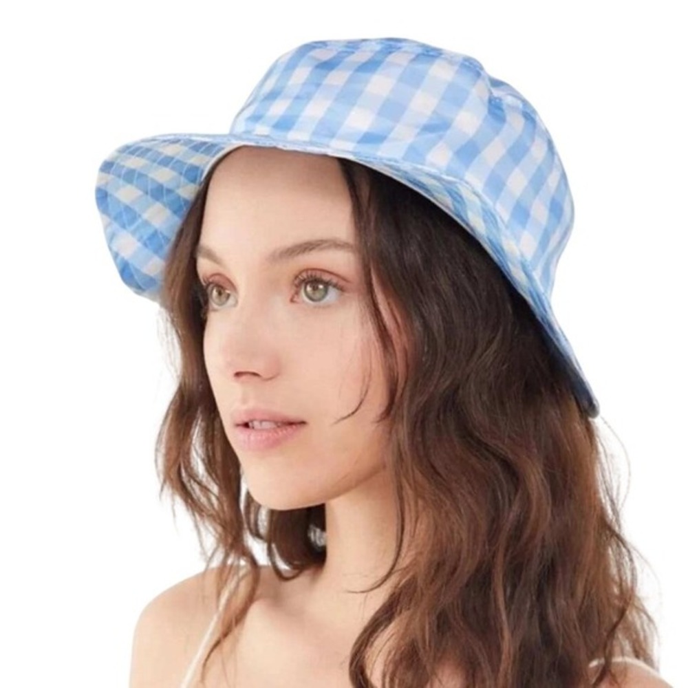 Urban Outfitters Blue White Gingham Bucket Hat Nylon Summer Picnic Aesthetic